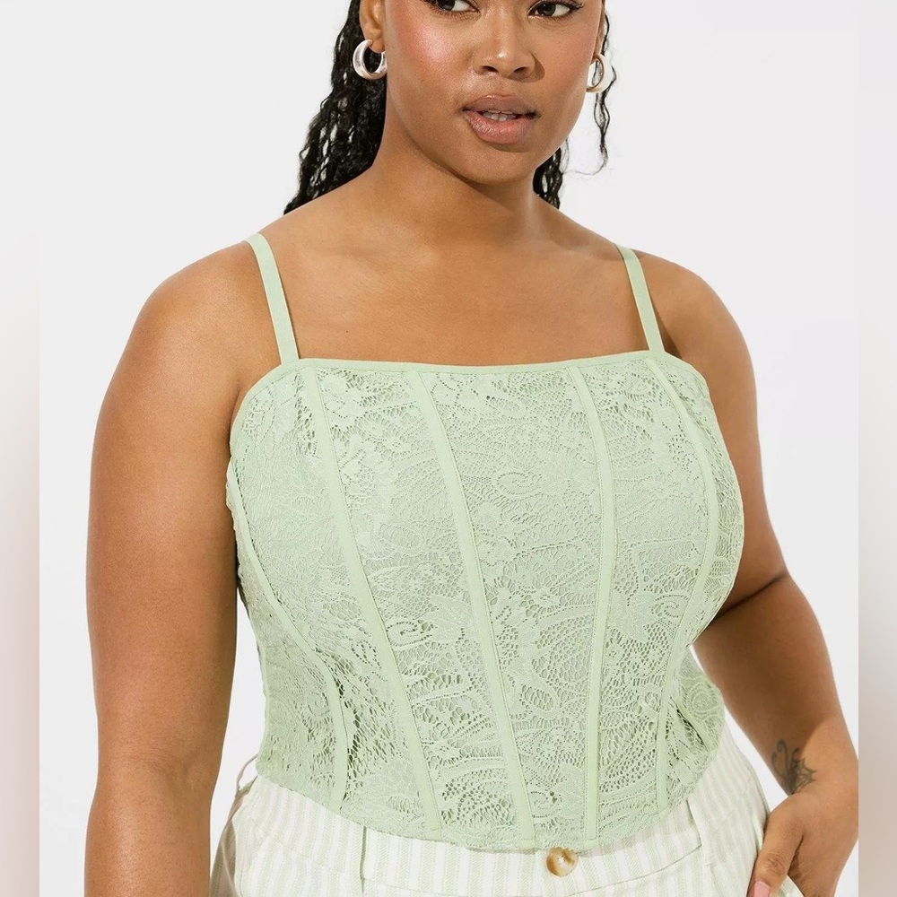Lace Corset Crop Top Green NWT